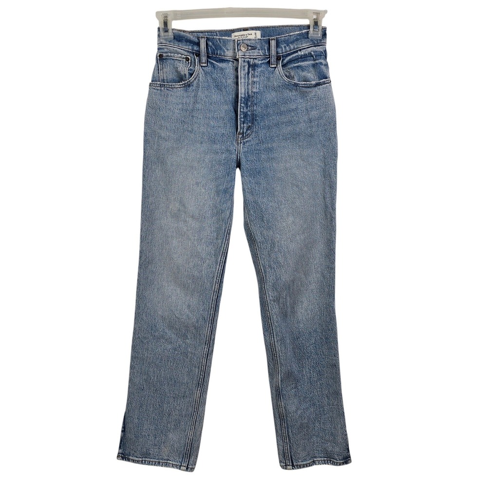 Abercrombie & Fitch 90s Jeans Women 26 Straight Ultra High Rise Blue Slit Hem